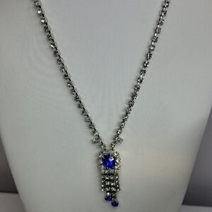 Vintage Silver and Blue Rhinestone Necklace
